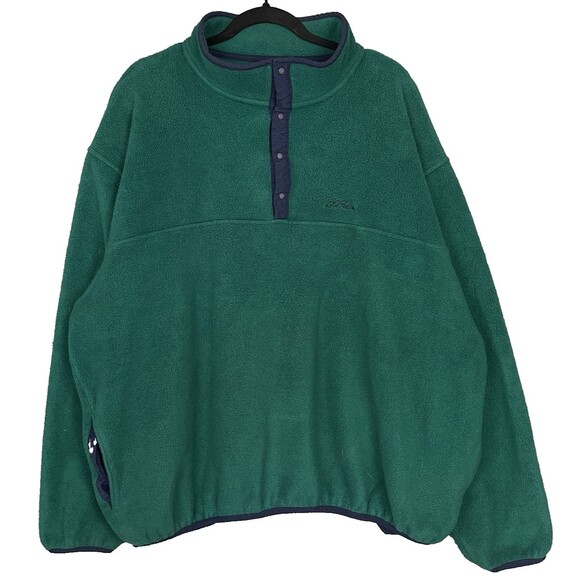 Vintage L.L. Bean Cursive Logo Fleece Pullover Green Snap 90s USA Made Men’s 2XL - Picture 1 of 4